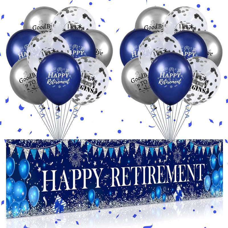 Happy Retirement Decorations Large Navy Blue Silver Happy Retirement B