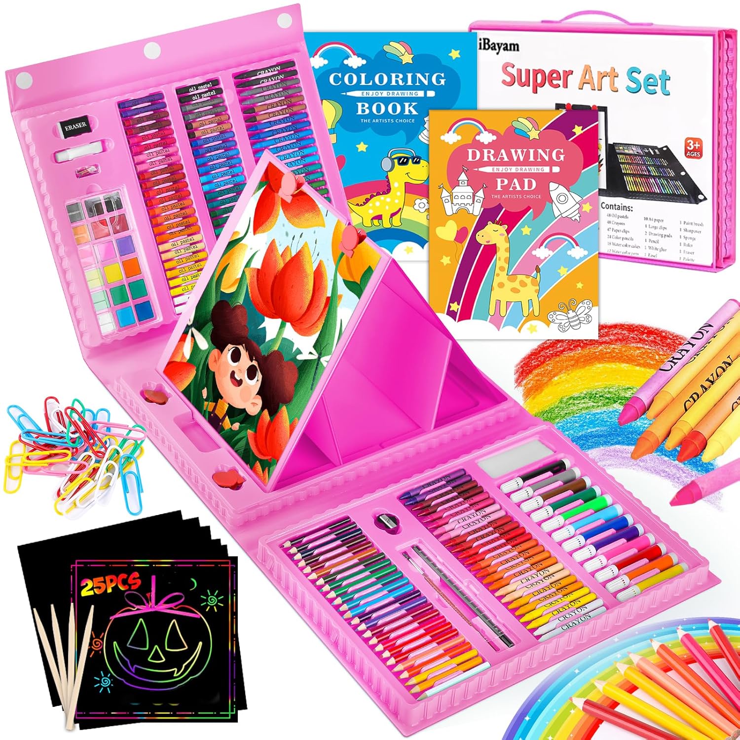 Art Supplies, Arts And Crafts For Adult, Painting Coloring Art Kits Christmas Gifts, 251-Pack Art Set Case With Trifold Easel, Drawing Pad, Coloring Book, Scratch Paper