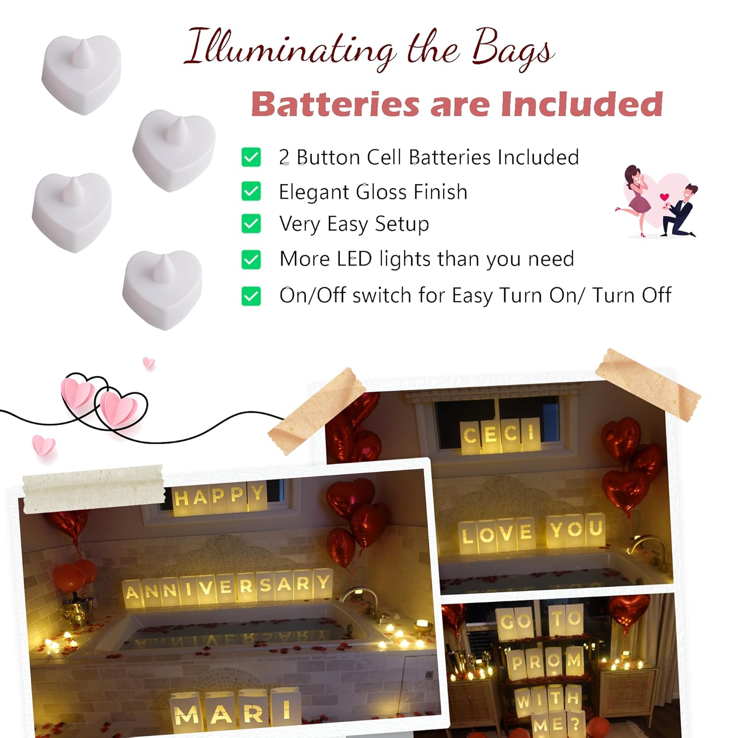 Luminary Bags With Led Tea Light Candles, Balloons, And Rose Petals – Romantic Decorations For Proposals, Anniversaries, And Special Moments (Happy Birthday)