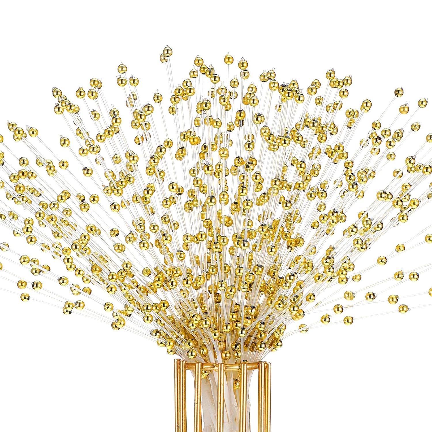 50Pcs Gold 4Mm Pearls String Beaded Bouquet Spray Sticks Beaded Stick Bride Wedding Pearl Bouquet For Party Decoration, Christmas Decorations Bridal Wedding Party Table Decorations