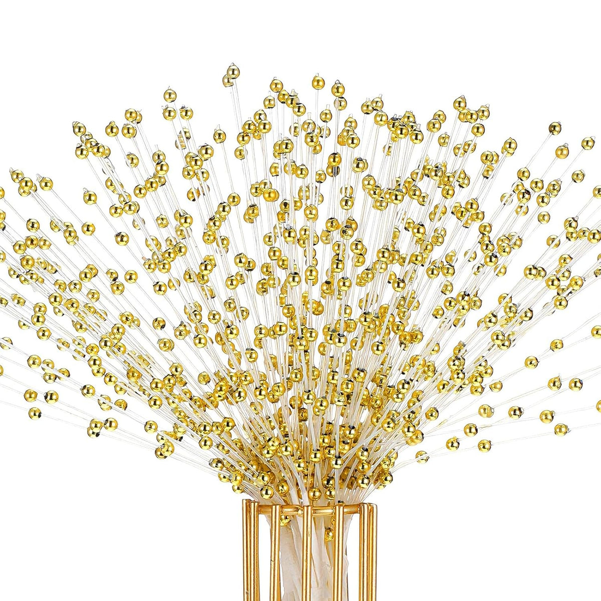 50Pcs Gold 4Mm Pearls String Beaded Bouquet Spray Sticks Beaded Stick Bride Wedding Pearl Bouquet For Party Decoration, Christmas Decorations Bridal Wedding Party Table Decorations
