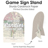 Big Dot of Happiness World Awaits - How Many Candies Travel Themed Party Game - 1 Stand and 40 Cards - Candy Guessing Game