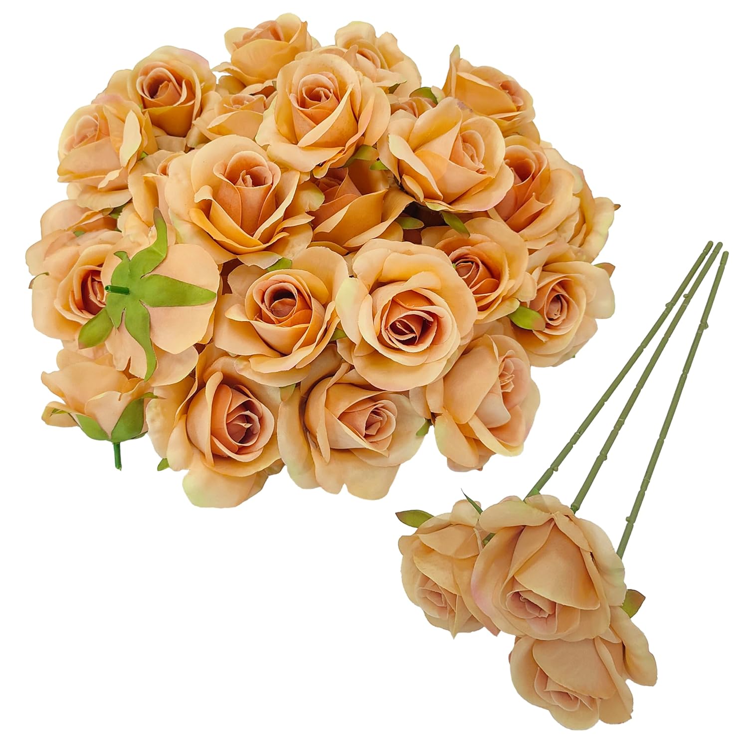 Artificial Light Coffee Satin Rose Flower Heads,42 Pcs Toffee Silk Rose Heads With Stems,3.5'' Rose Artificial Flowers Bulk,Artificial Brown Rose Flower Heads For Diy Crafts Bouquet (42, Toffee)