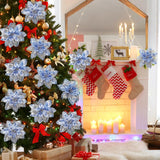 12 Pcs White And Blue Poinsettia Artificial Flowers Christmas With Clips Stems Chinoiserie Ornaments Xmas Tree Ornaments For Xmas Wedding Party Wreath Decoration, White And Blue