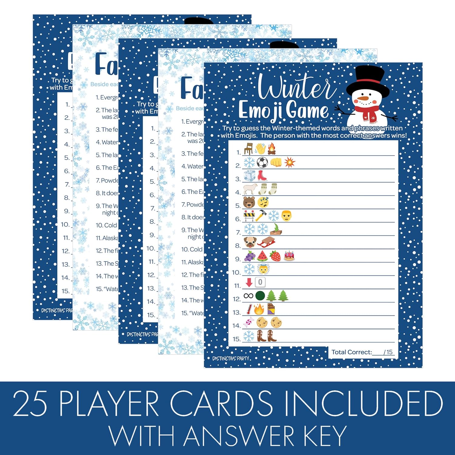 Winter Holiday Party Games Emoji Picture Guessing And Fact Or Flake Winter Trivia 2 Game Bundle For Kids - 25 Dual Sided Cards