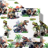 Dinosaur Wrapping Paper Roll For Kids Boys, Mini Roll, Watercolor T-Rex And Monster Truck Gift Wrap Paper For Birthday, Dino Party, Adventure Celebration, 17 Inches X 16.4 Feet