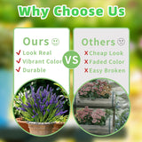 24 Bundles Artificial Plants Outdoor, Uv Resistant Lavender Flowers Artificial Plastic Fake Lavender With Monkey Grass For Garden Porch Patio Yard Window Box Planter Decor(Grass With Purple Flowers)