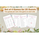 Bridal Shower Games Set– 50 Pack, Floral Wedding Party Games Cards, 4 Game Designs, Newlyweds Party Decoration, Engagement Party Games Supplies, Bachelorette Party Ideas -01