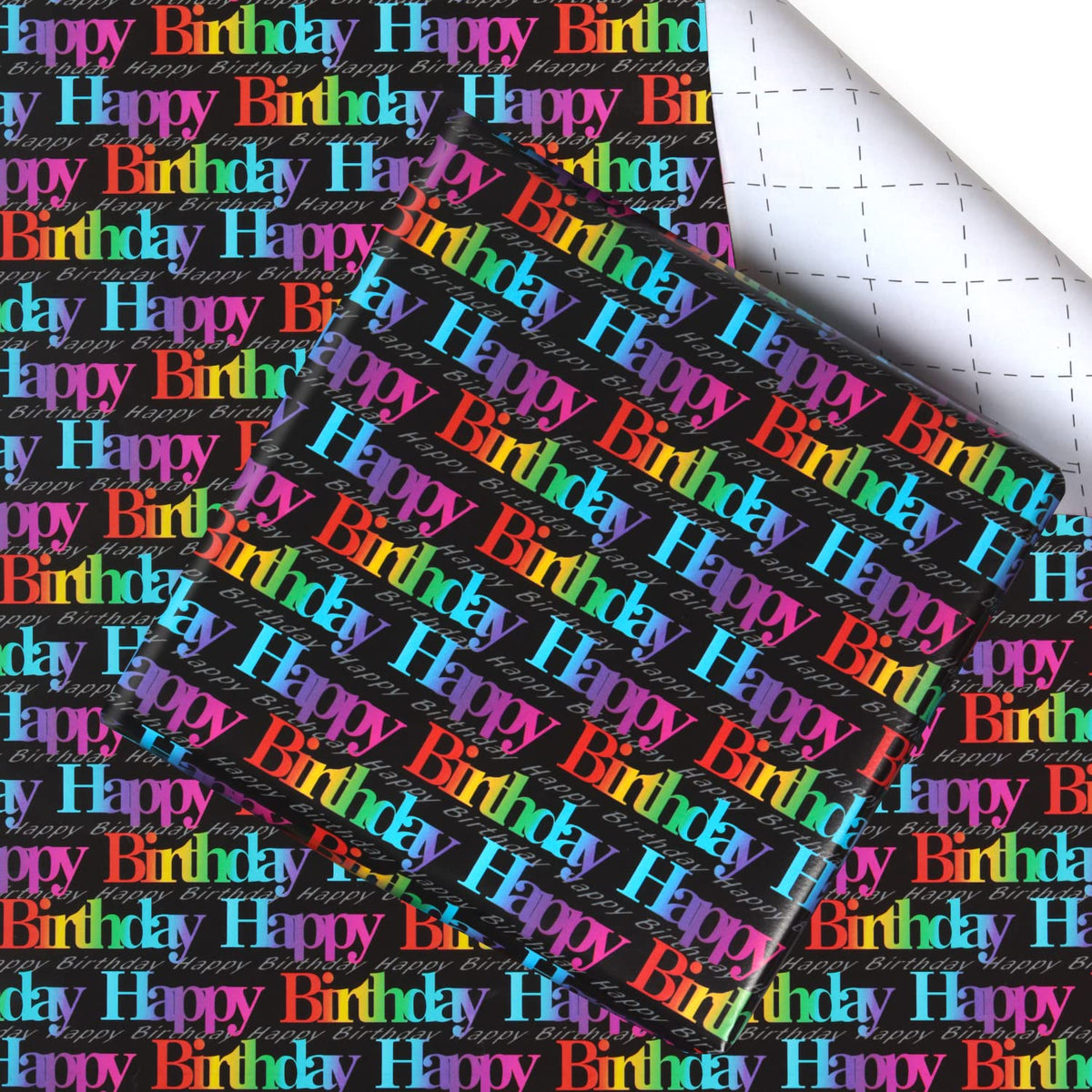 Happy Birthday Wrapping Paper For Girls Boys Kids Women Men - Gradient Color Gift Wrap With Cut Lines On Reverse - 7 Sheets Folded Flat 20X28 Inches