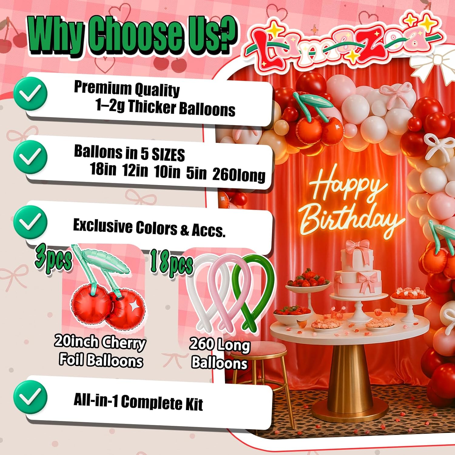 154Pcs Cherry Balloon Arch Kit, Pastel Pink Red White With 3Pcs Cherry Foil Balloons Garland For Cherry On Top Birthday Baby Shower Bachelorette Party Decorations
