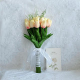 Artificial Floral Tulip Bouquet 20Pcs Artificial Tulip Flowers,Bridesmaid Bouquet With Wedding Ceremony Festivals Anniversary Bridal Rehearsal Party Bar Table Decor (Light Pink)