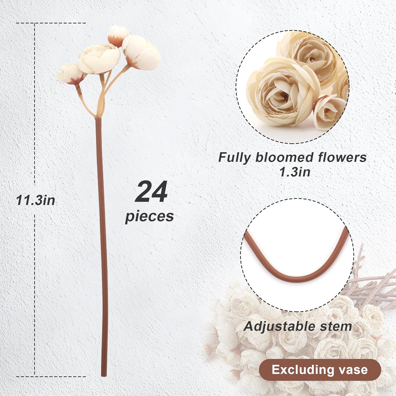 24 Stems Artificial Ranunculus Flowers - 96 Bloom Faux Silk Ranunculus Bouquet For Wedding Decorations, Home Décor, Holiday Arrangements & Large Event Centerpieces (Beige)
