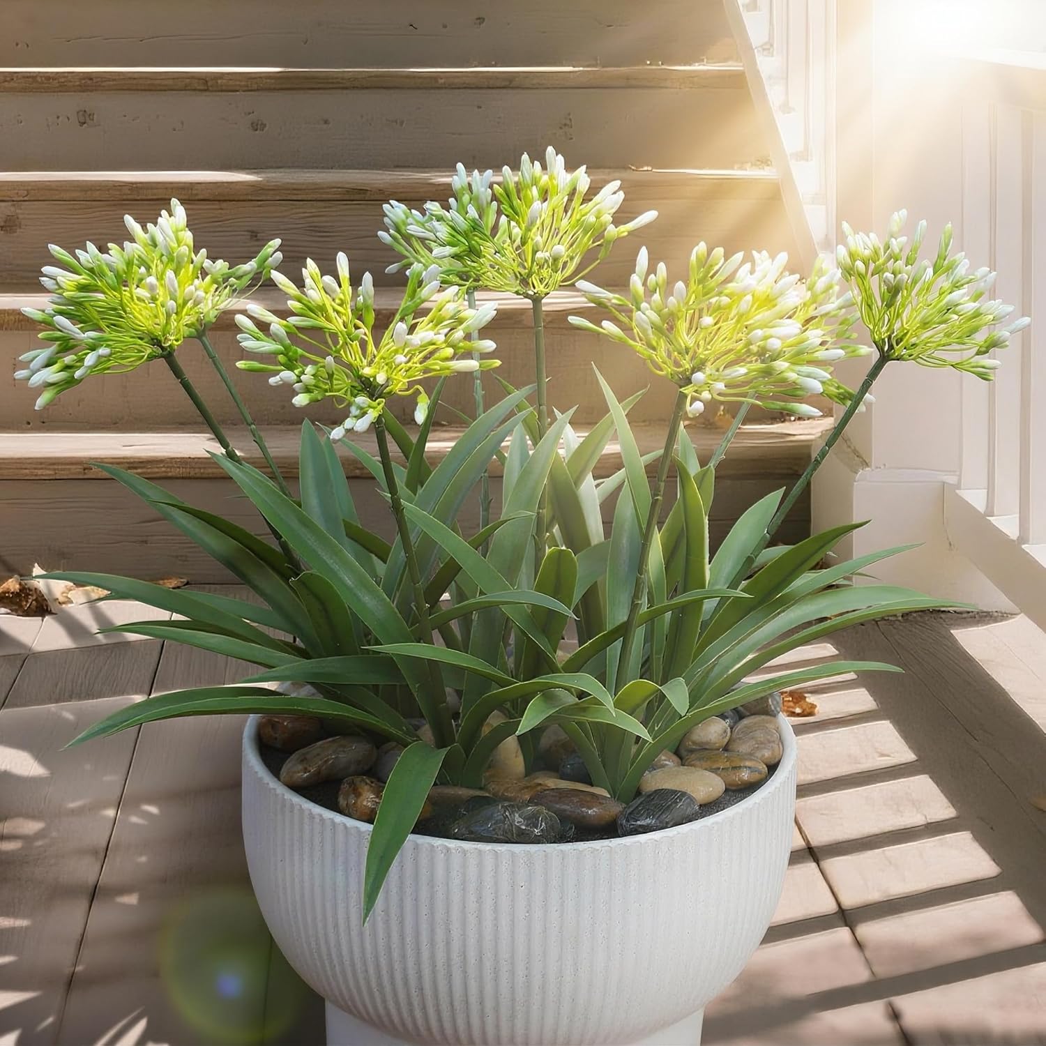 Faux Outdoor Flowers Realistic Artificial Plants 8 Bundles Plastic Flower Outside 18.9 In Fake Greenery Stems Green Flower For Pot Planter Decor Outside