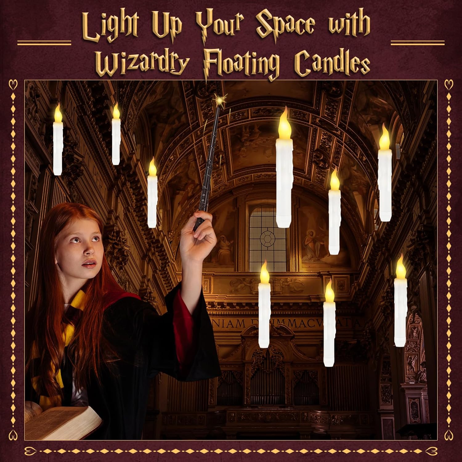 Halloween Decorations, Floating Candles With Wand, 12 Pcs Magic Hanging Candles, Flickering Flameless Floating Led Candle, Witch Wizard Christmas Decor For Home Classroom Bedroom Church Birthday Party