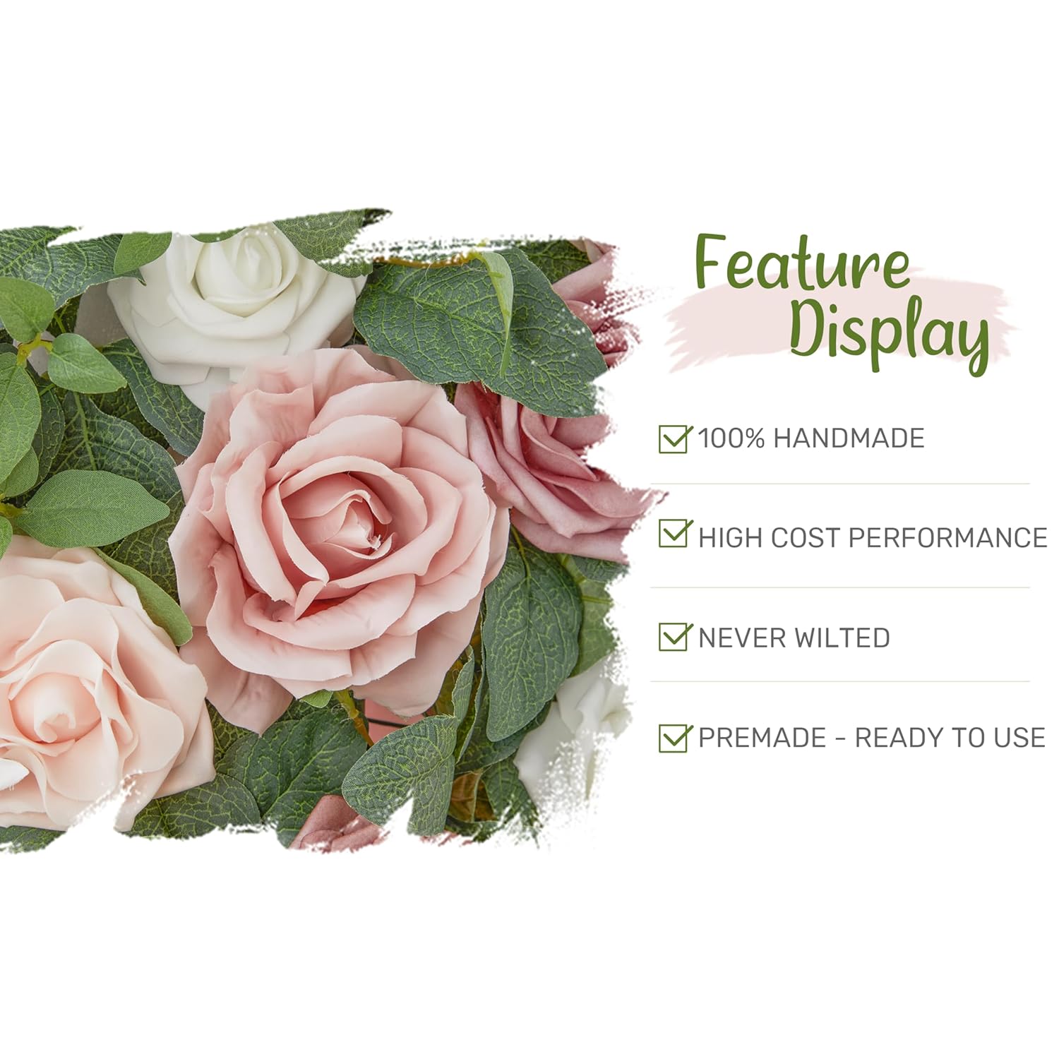 Wedding Arch Flowers With Drapes Kit (Pack Of 5) - 2Pcs Artificial Dusty Rose Deluxe Swag With 3Pcs Hanging Sheer Drapes For Wedding Ceremony Arbor Reception Backdrop Rose Floral Decoration