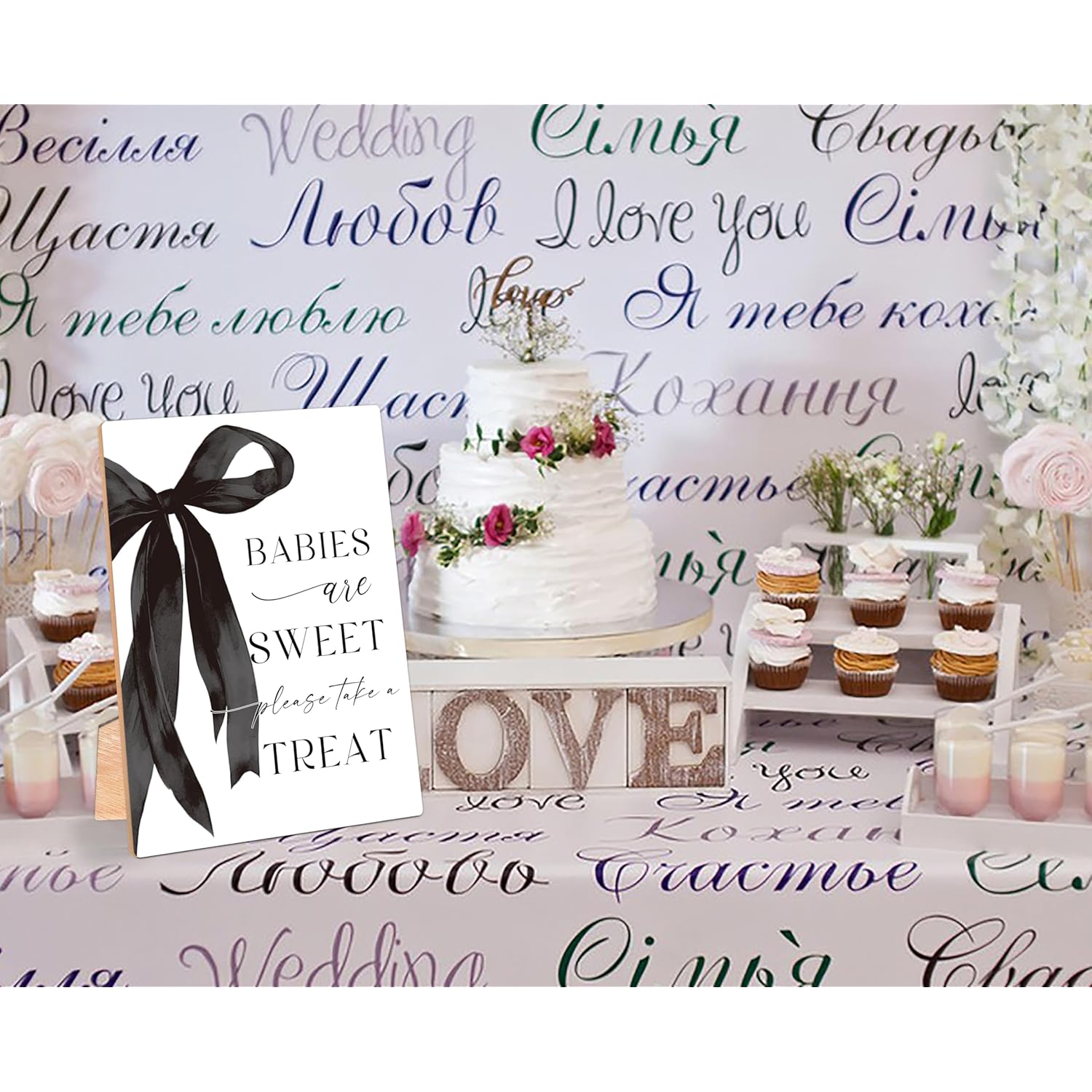 Black Bow Theme Babies Are Sweet Please Take A Treat Sign, Gender Reveal Table Decor, Dessert Table Wooden Sign, Black Bow Themed Baby Shower Decor, Baby Shower Newborn Announcement Party Supplies