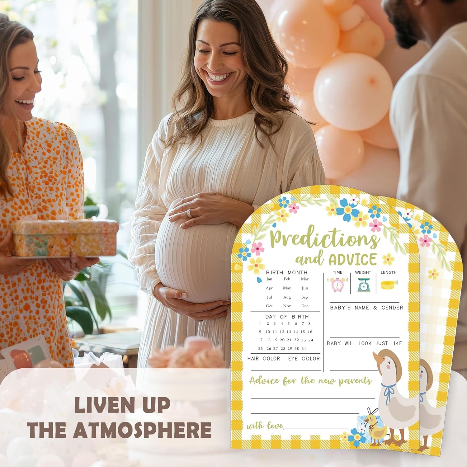Floral Baby Predictions And Advice Cards - 30Pcs Duck Gender Reveal Games For Guests, 5 X 7 In Baby Shower Activities For Guests, Gender Neutral Decor Table Decorations For New Parents-Yellow