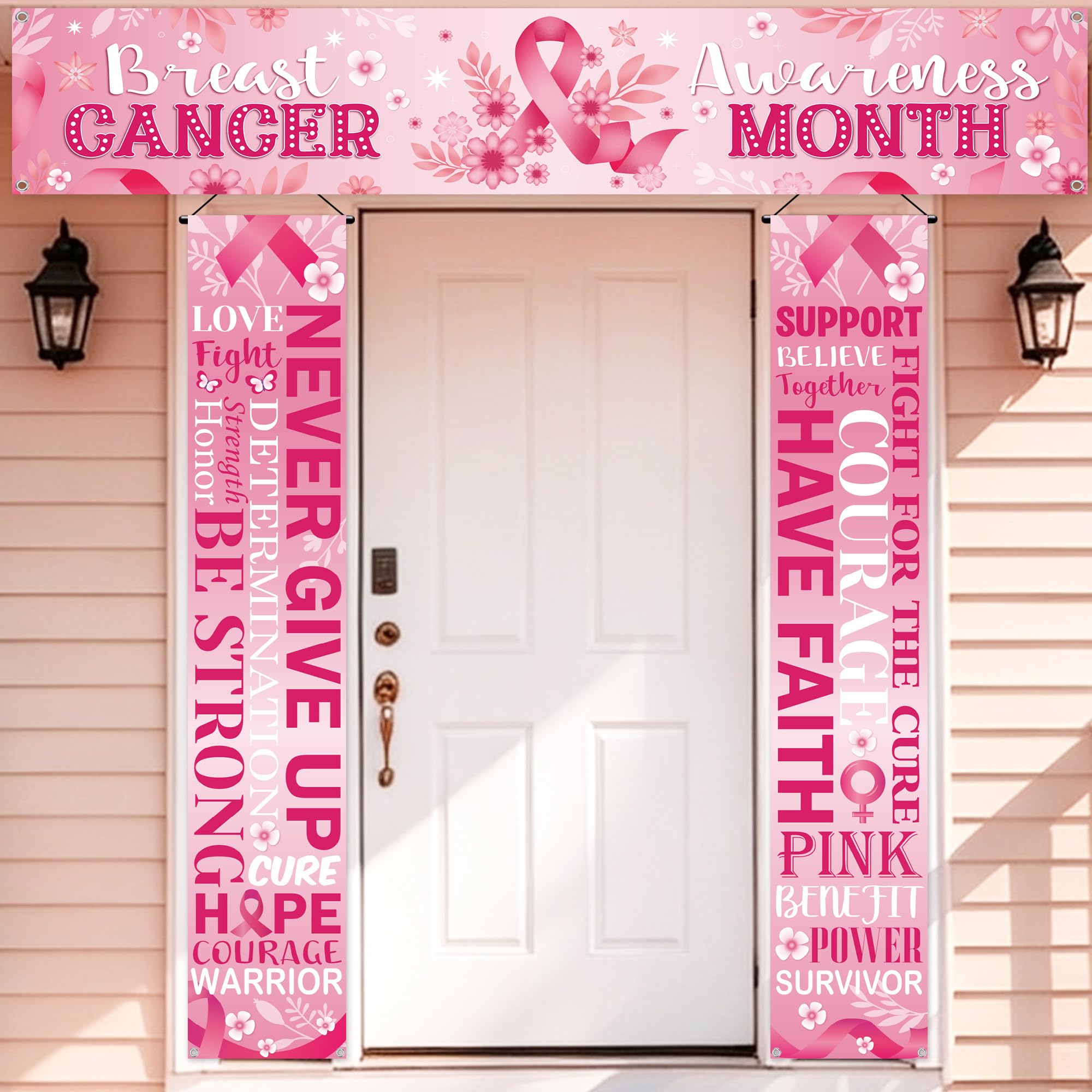 Breast Cancer Awareness Banner Decorations, Pink Ribbon Door Hanging Decor