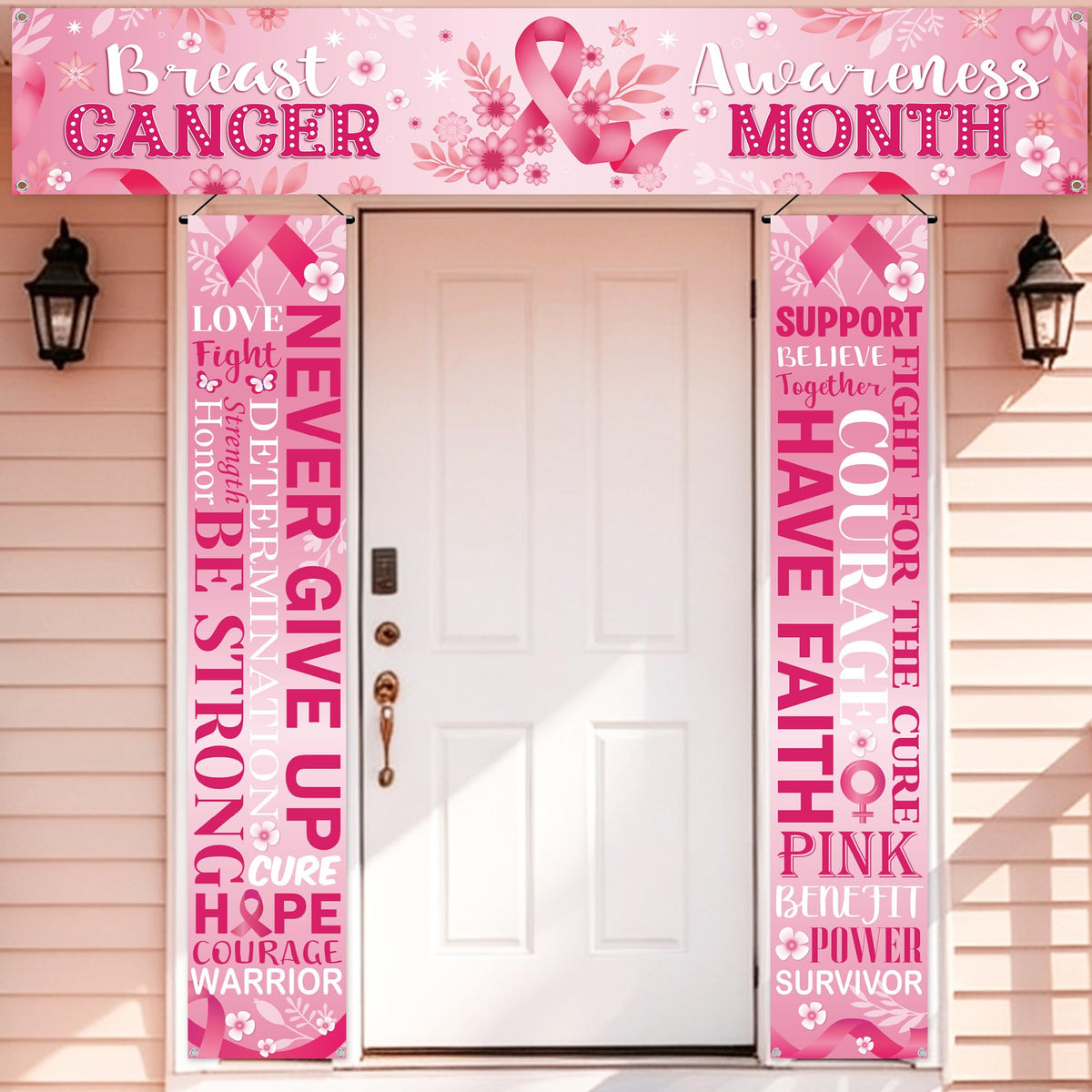 Breast Cancer Awareness Banner Decorations, Pink Ribbon Door Hanging Decor