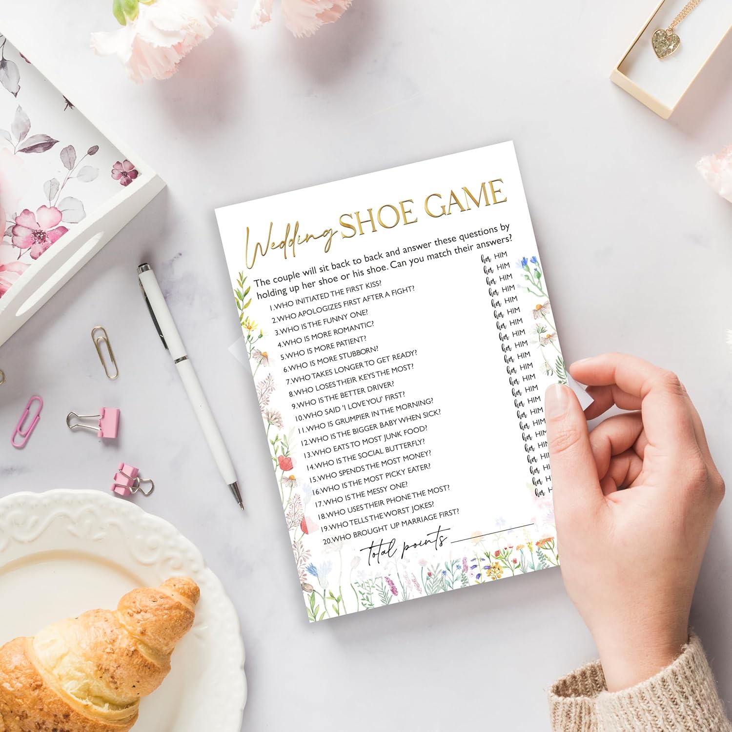 Wildflowers Games Cards, Wedding Shower Games Set, Wedding Shoe Bridal Shower Game, Spring Flower Themed Bachelorette Party Game, Engagement Party Decorations Supplies, Set Of 25 Cards-03