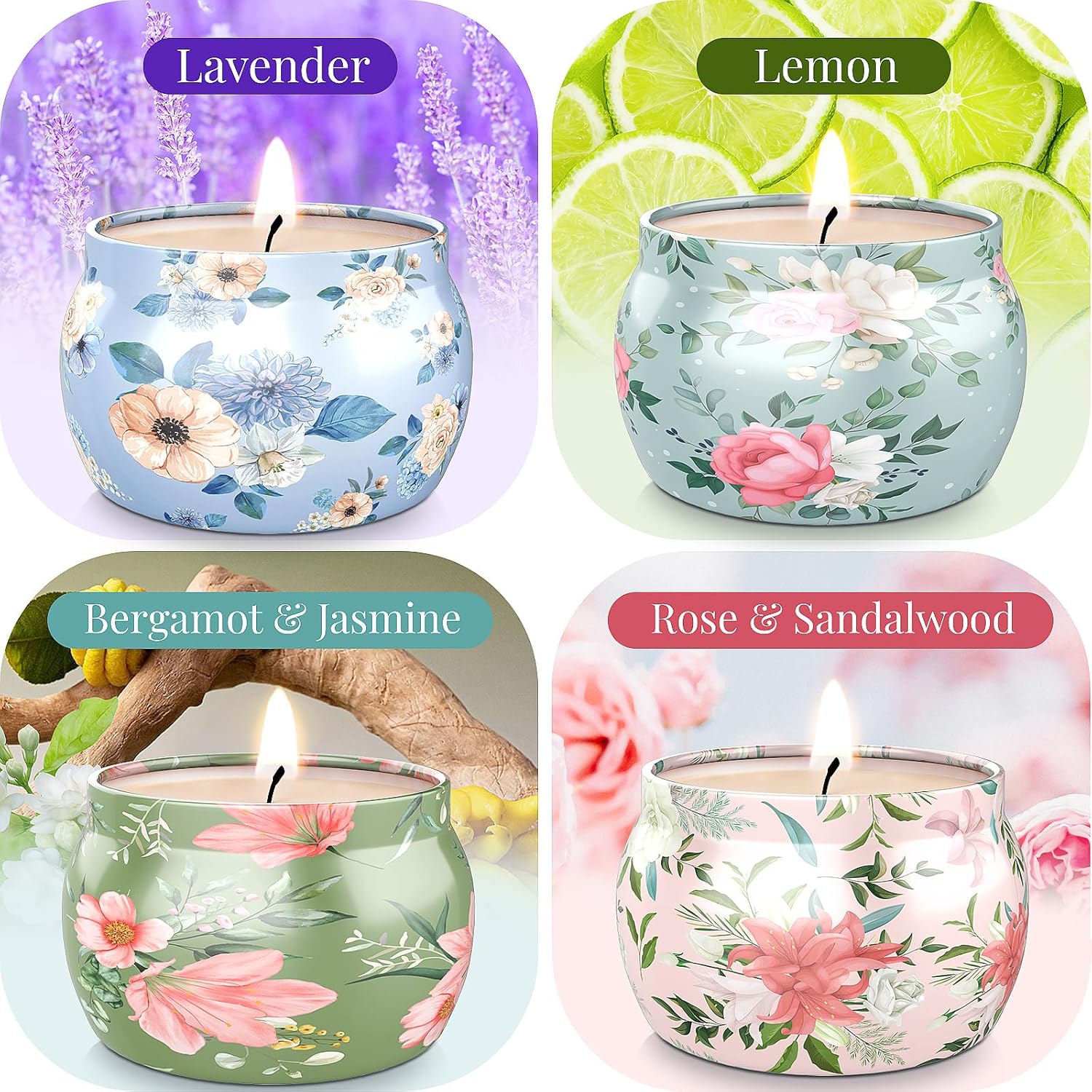 Scented Candles Set, 17.6 Oz 4 Pack Home Scented Candles, 100-120 Hours Candle Set For Men And Women, Long Lasting Soy Wax Aromatherapy Gift For Birthday, Valentine'S Day, Mother'S Day