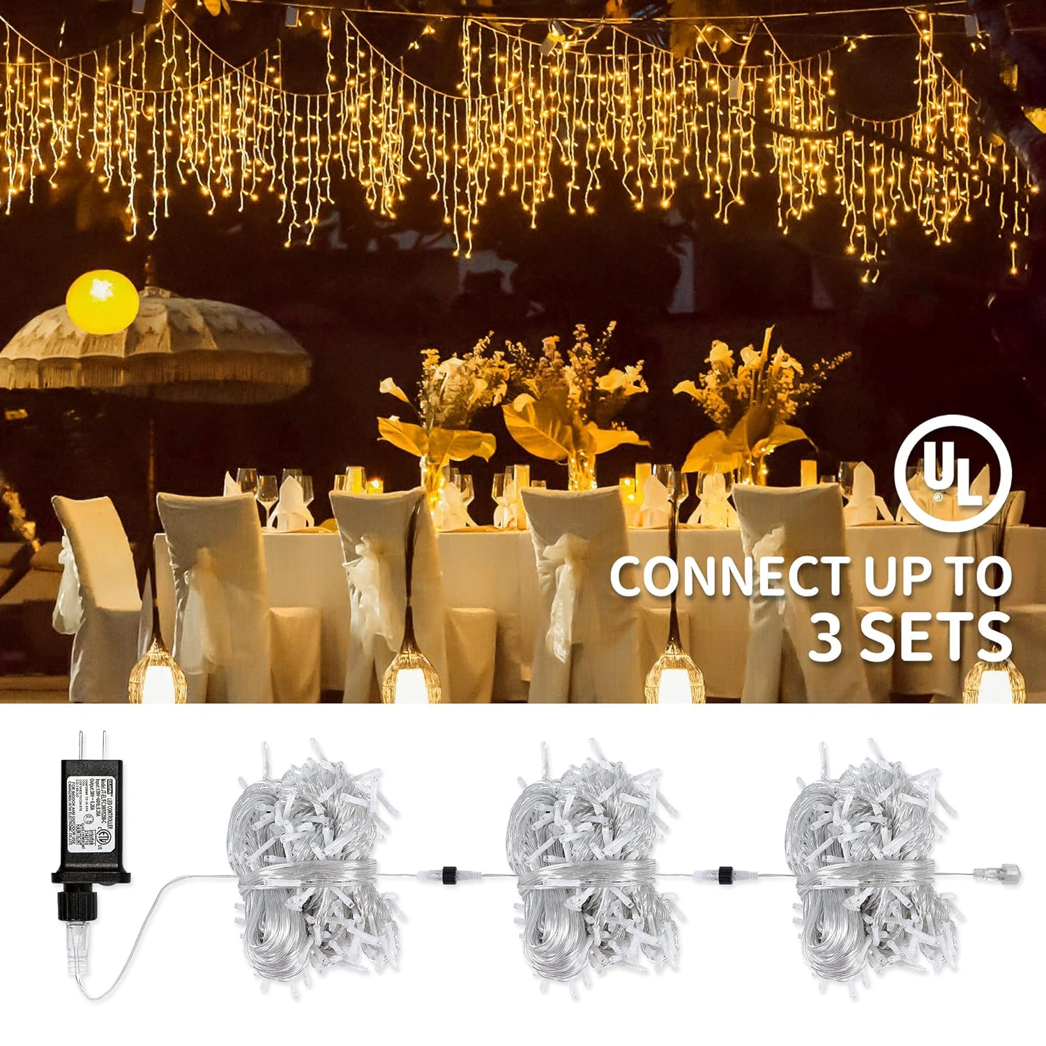 33Ft 300 Led Icicle Lights Outdoor Waterproof Icicle Christmas Lights With 50 Drops Warm White String Lights For Wedding