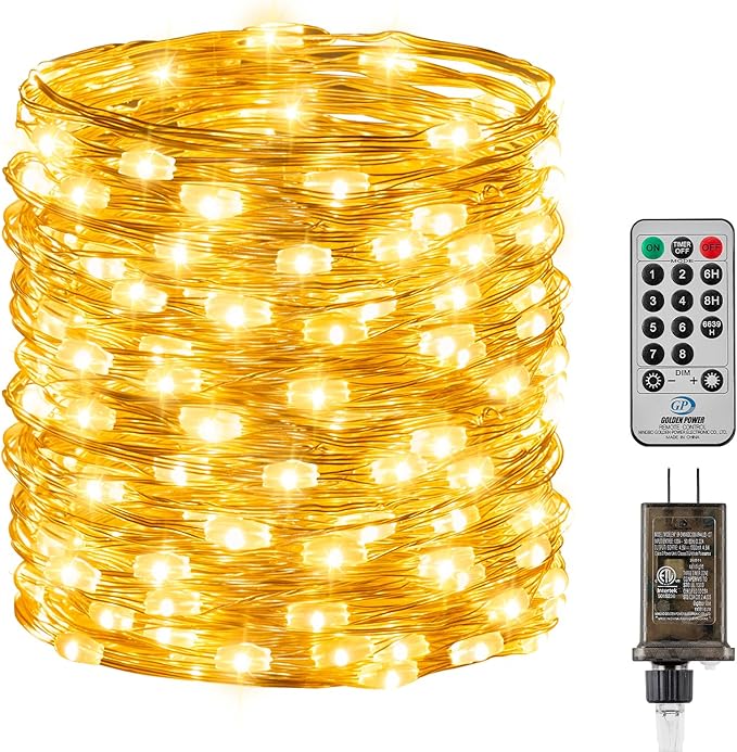 66FT Plug In Fairy Lights 200 LED Warm White String Lights with Remote Timer 8 Modes Waterproof for Bedroom Garden Party Decor