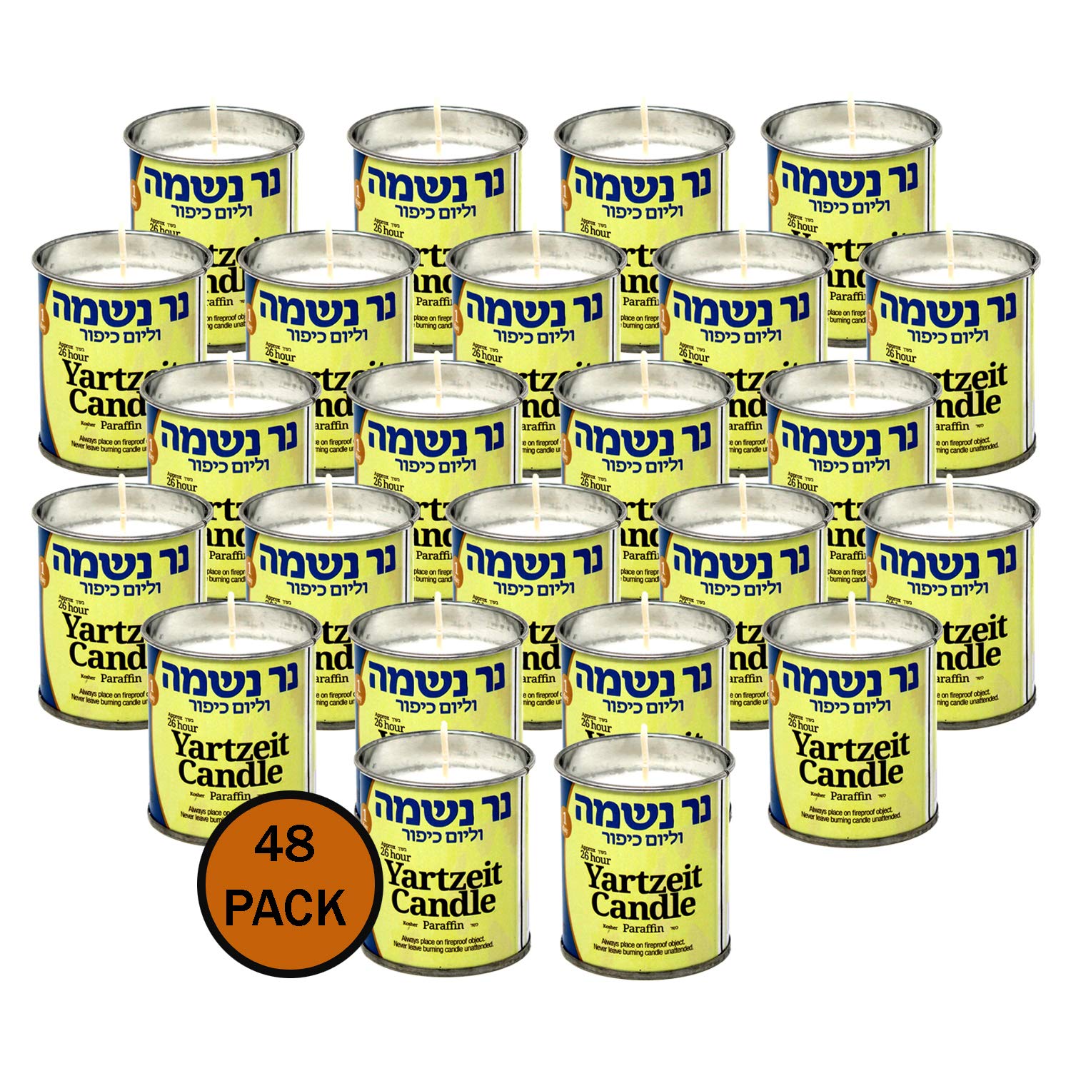 1 Day Yartzeit Candle - 48 Pack - 24 Hour Kosher Yahrtzeit Memorial And Yom Kippur Candle In Tin Cup Holder