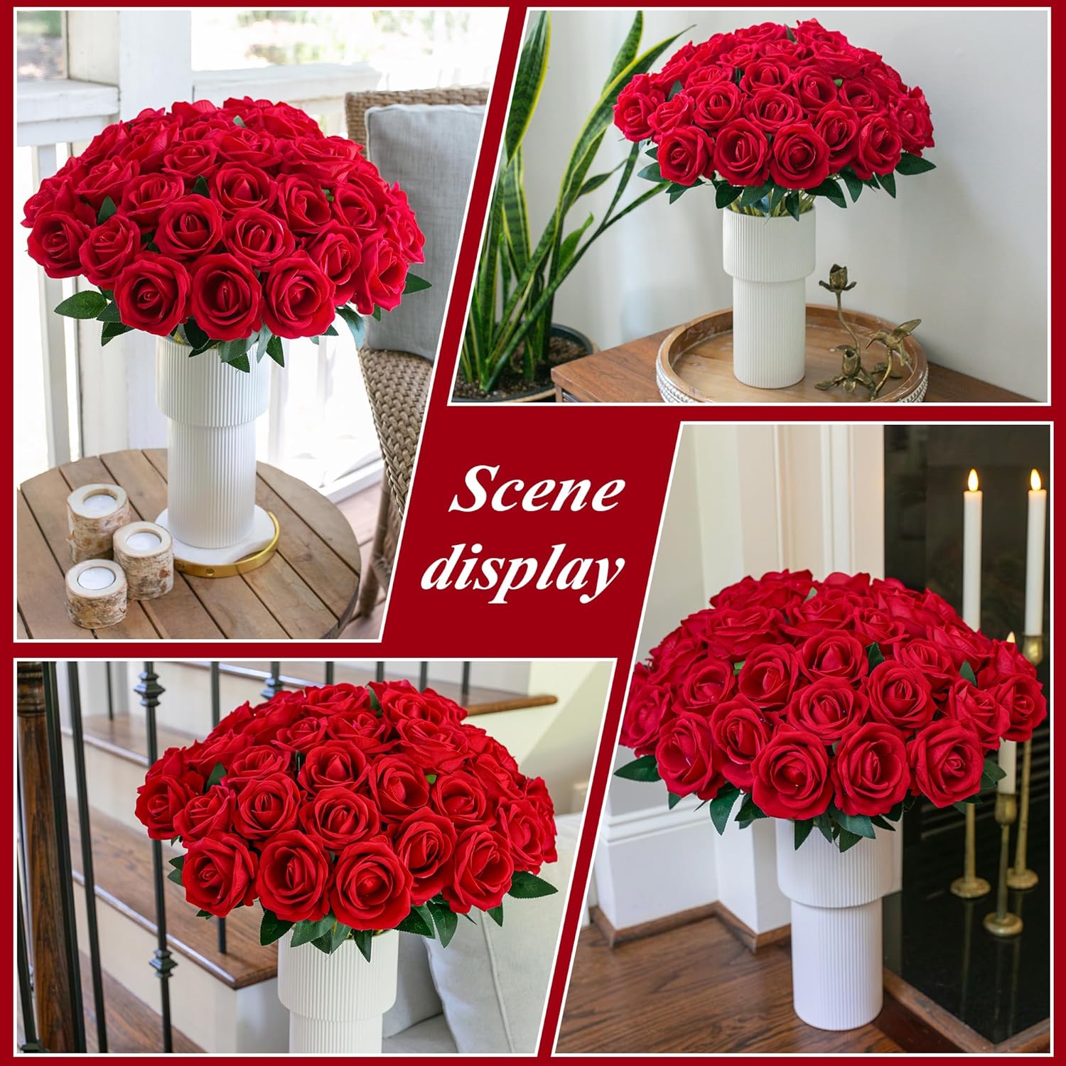 50 Pcs Red Roses Artificial Flowers, Fake Roses With Stems Realistic Silk Roses For Diy Wedding Bouquets Tables Centerpieces Arrangements Party Baby Shower Birthday Home Decor Gift For Her