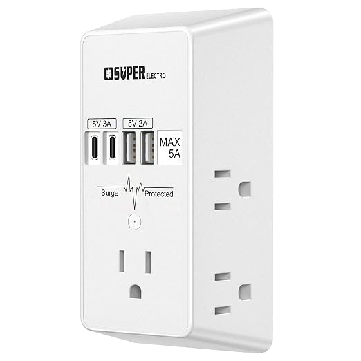 3-Sided Wall Tap Surge Protector with 5 AC Outlets and 4 USB Charging Ports