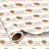 Grandma'S Birthday Wrapping Paper Roll, To The Best Grandma, Happy Birthday & Flowers Design Gift Wrap For Grandmother'S Birthday?For Older Women, Mini Roll, 17 Inches X 16.4 Feet
