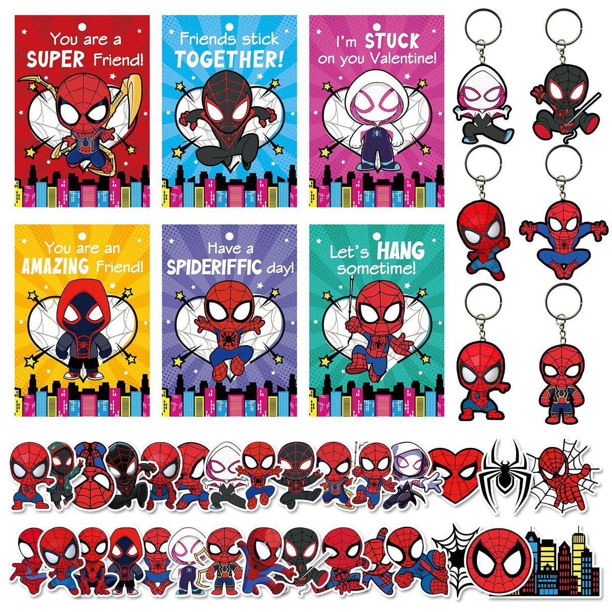 24 Pack Valentines Day Cards For Kids With Keychains And 60Pc Stickers For Valentine'S Classroom Exchange Ideas, Funny Valentine Exchange Cards For Boys Girls Classroom Gifts