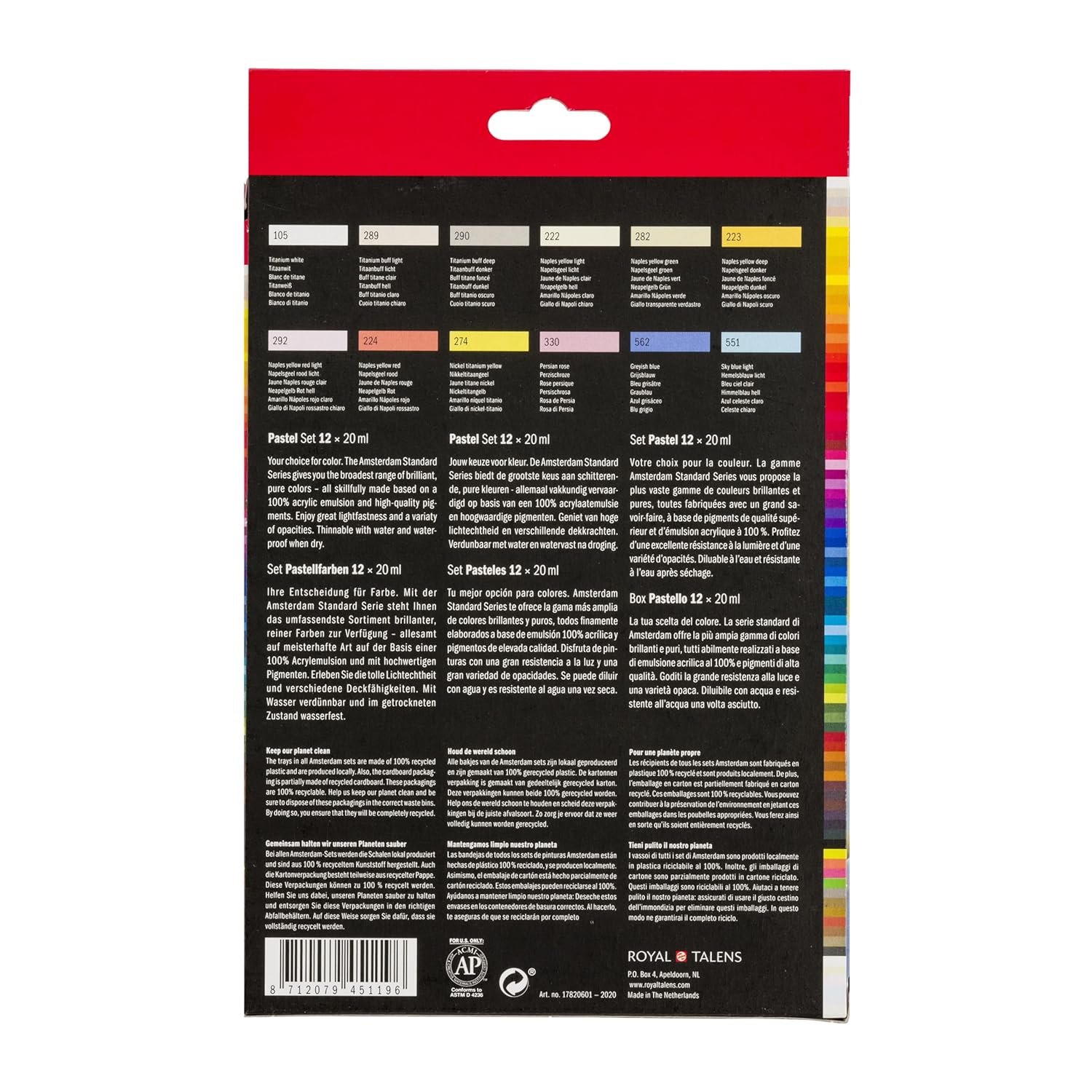 Royal Talens Standard Series Acrylic Color, 20Ml Tubes, Set Of 12 Pastel (17820601)