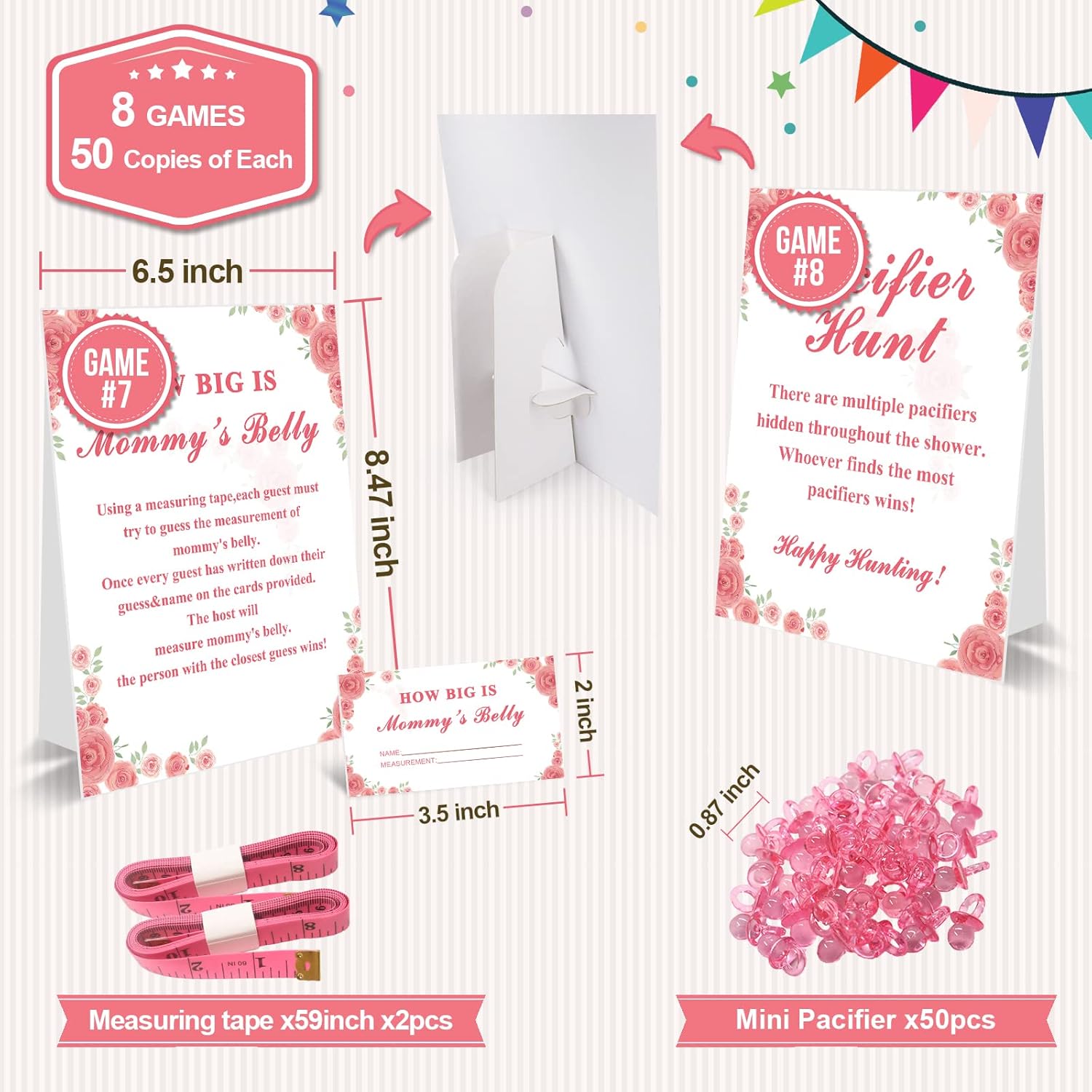 Baby Shower Games For Girl-8 Games,Fun And Easy To Play,Includes Baby Shower Bingo,Price Is Right,Guess Who Mommy Or Daddy,Word Scramble,Prediction And Advice,How Big Is Mommys Belly,Pacifier Hunt