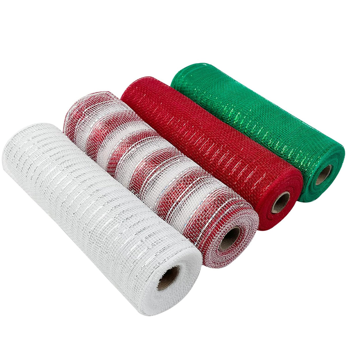4 Roll Christmas Poly Mesh Ribbon, Red White Green Wired Edge Ribbon 10 Inch X 30 Feet Poly Deco Mesh Ribbon For Christmas Holiday Craft Wreaths Decorating