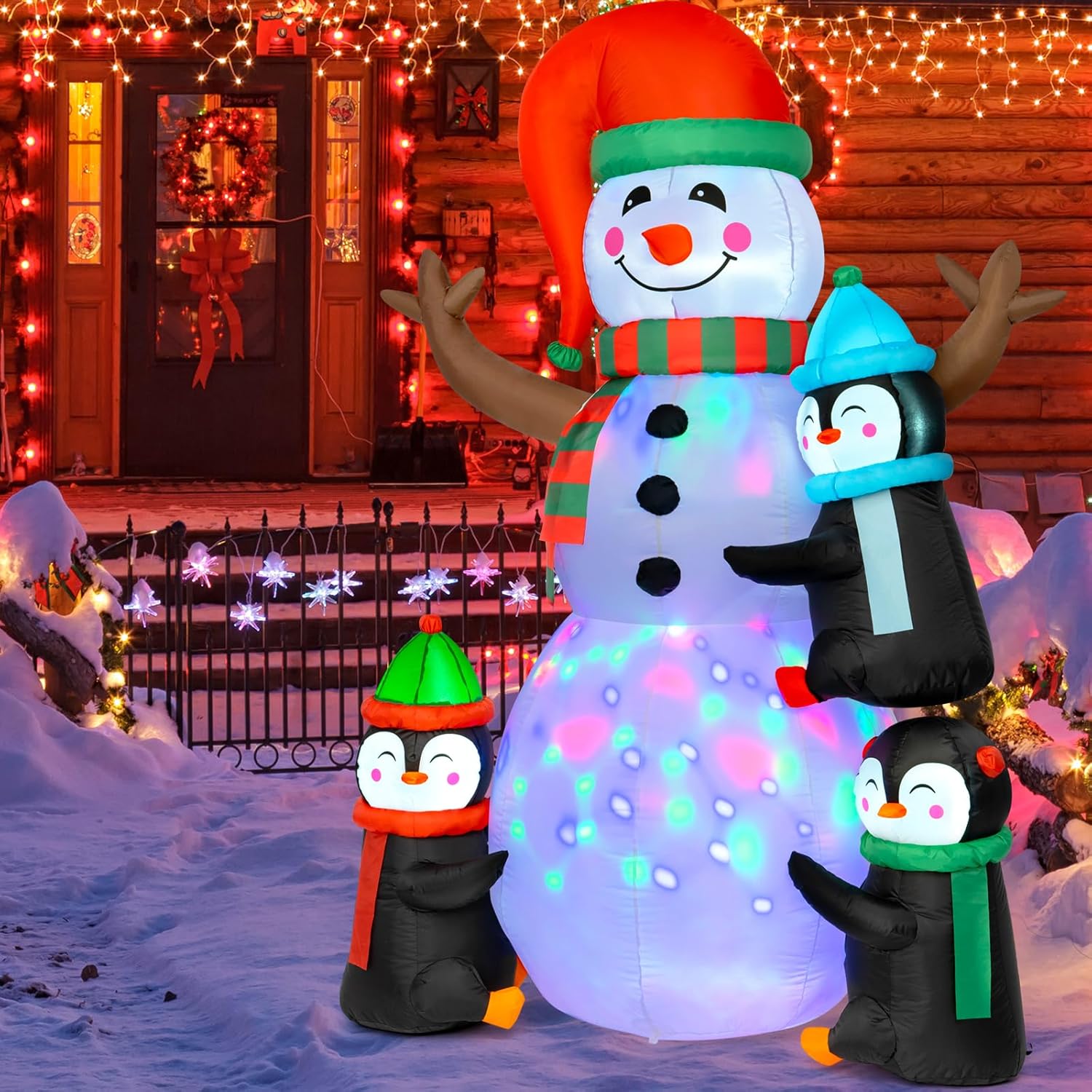 Christmas Inflatables Outdoor Decorations, 6Ft Inflatables Snowman Decorations And 3 Penguins With Led Lights Christmas