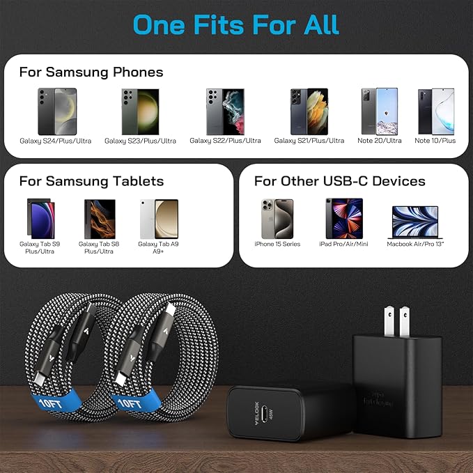 45W USB C Super Fast Charger with 10FT Type C Cable Fast Charging Block for Samsung Galaxy S26 S25 S24 S23 Tab S9
