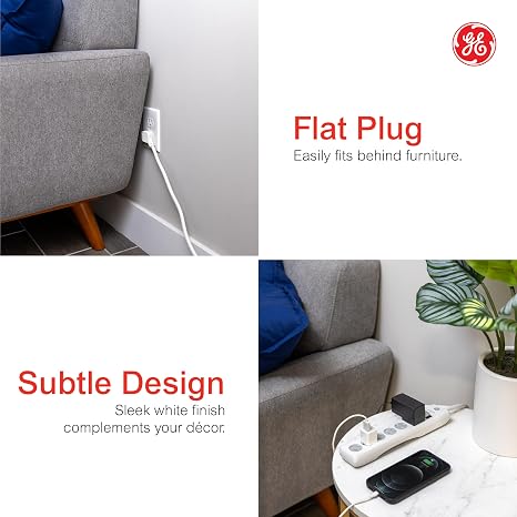2 Pack 6 Outlet Surge Protector Power Strip 10FT Flat Plug Extension Cord 800J Wall Mount White
