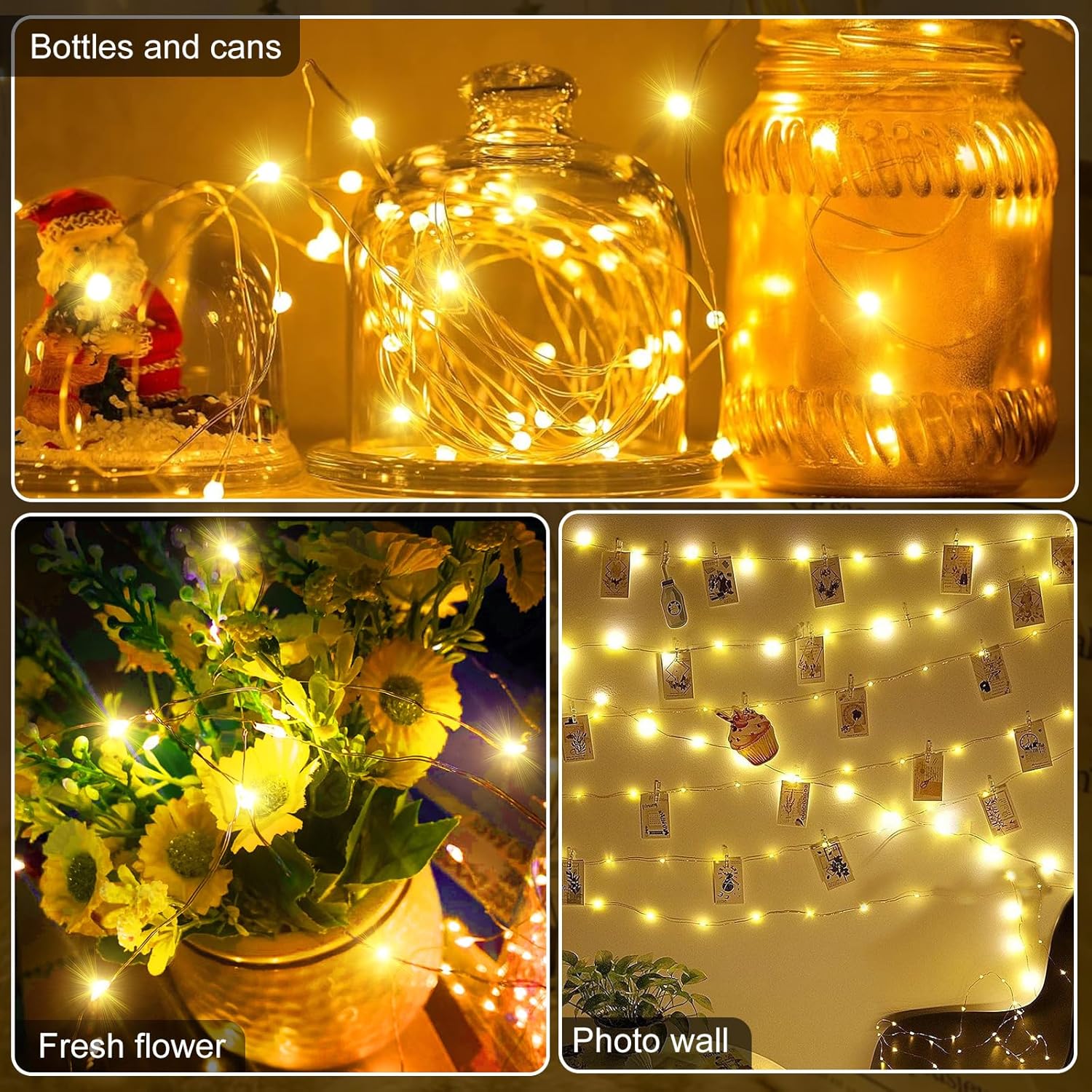 Led Fairy Lights 3 Modes 7Ft 20 Led Battery Operated String Lights Waterproof Silver Wire Firefly Starry Moon Mason Jar