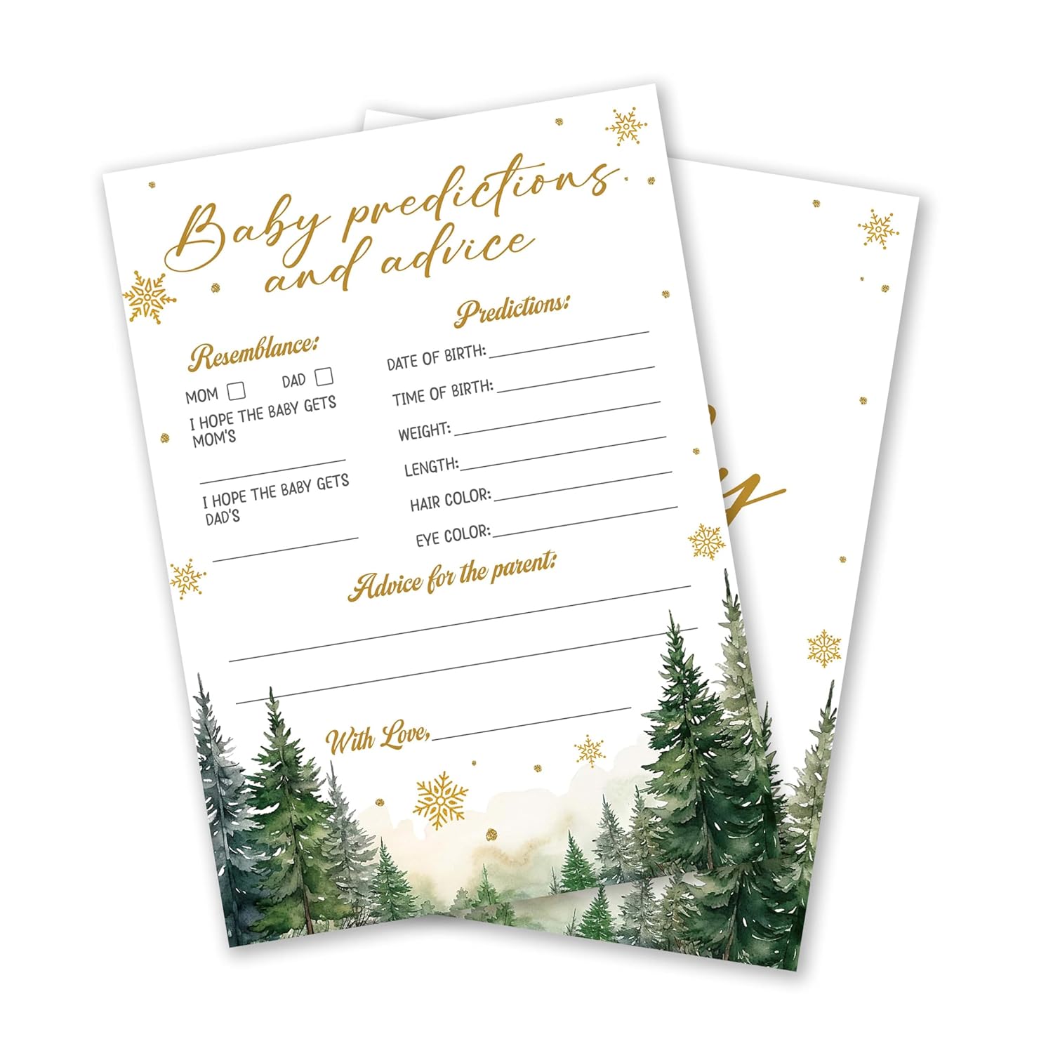 Christmas Baby Shower Game 25-Pack, Christmas Tree Baby Predictions And Advice Cards For Gender Reveal, Winter Holiday Party Decorations Supplies - A04