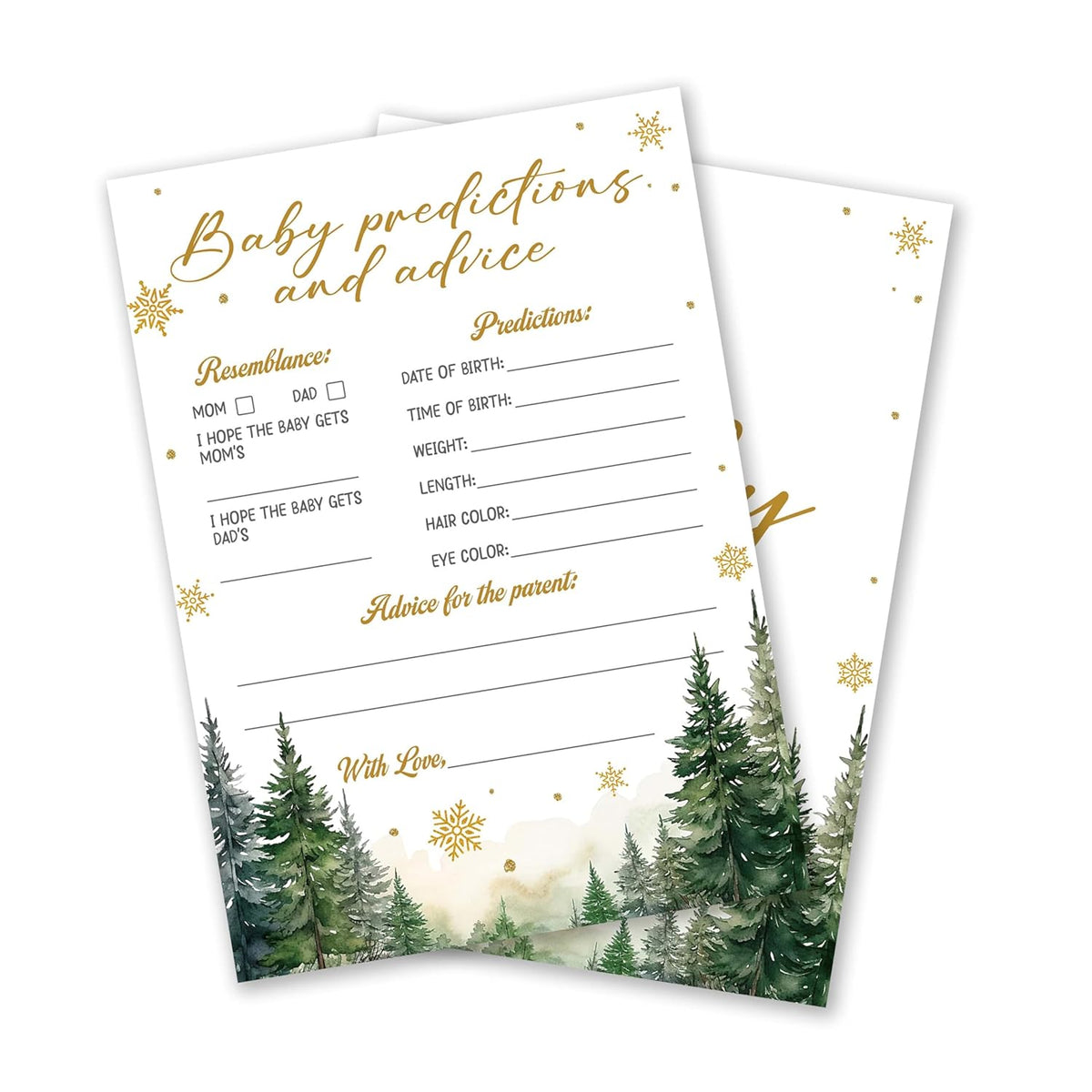 Christmas Baby Shower Game 25-Pack, Christmas Tree Baby Predictions And Advice Cards For Gender Reveal, Winter Holiday Party Decorations Supplies - A04
