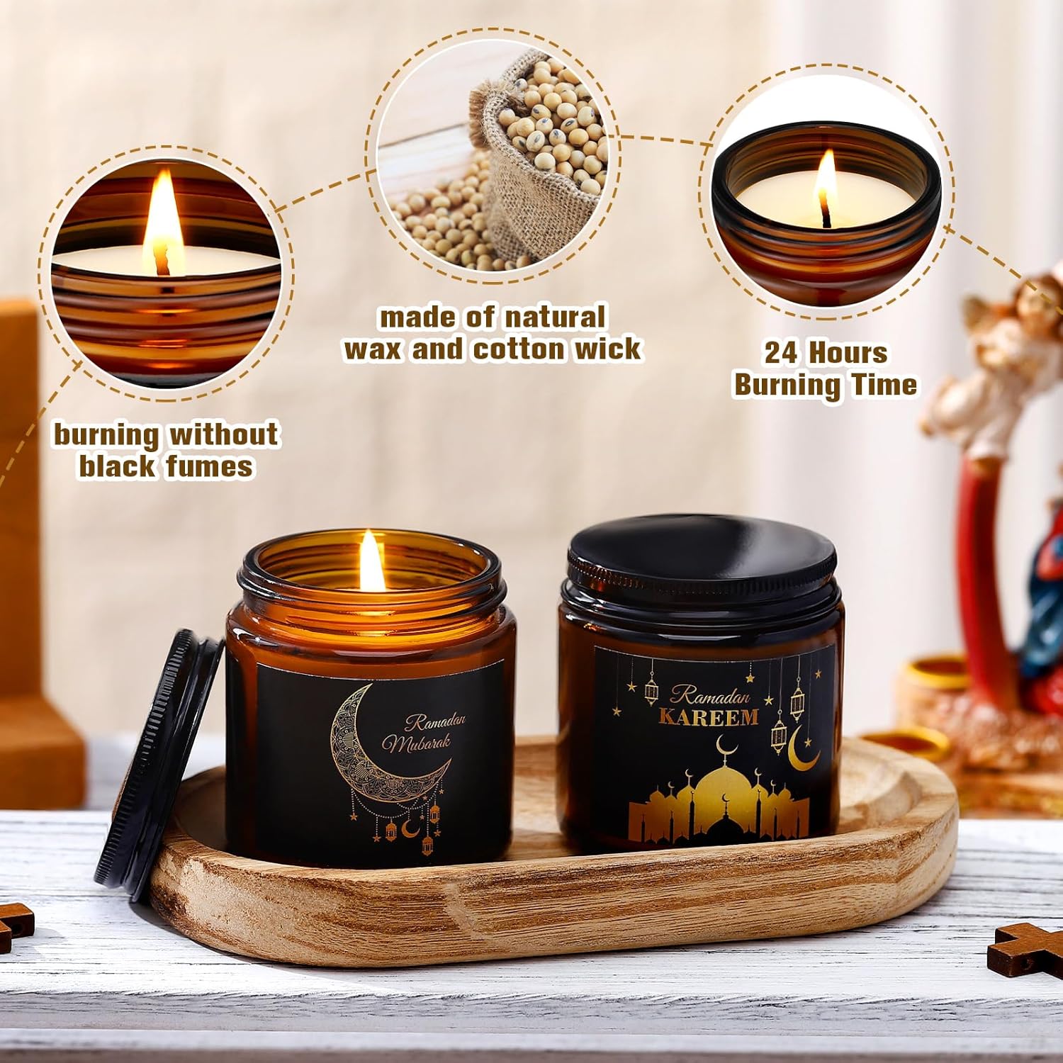 10 Pcs Eid Mubarak Scented Soy Candle 3.5 Oz Ramadan Scented Candle Muslim Islamic Party Favors Gifts Glass Jar Candles For Eid Holiday Celebration Decorations (Dark Brown,Pattern)