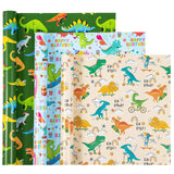 Dinosaur Wrapping Paper Roll - 3 Short Roll - Dinosaur Happy Birthday Wrapping Paper For Kids Boys Birthday, Dinosaur Party Favor - 17 Inch X 120 Inch Per Roll