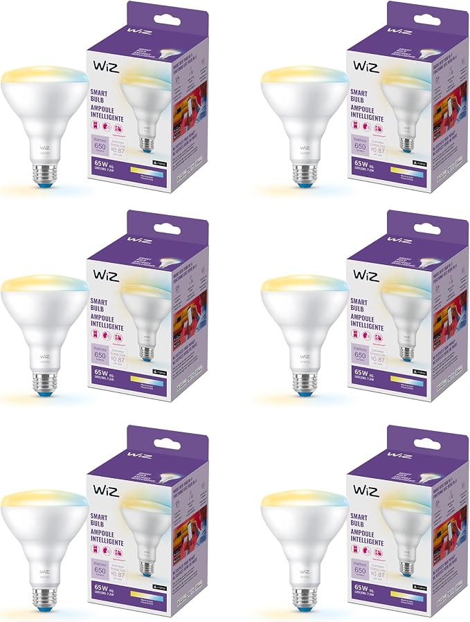 65W BR30 Tunable White LED Smart Flood Bulb 6 Pack Matter Compatible Wi-Fi Enabled E26 Base