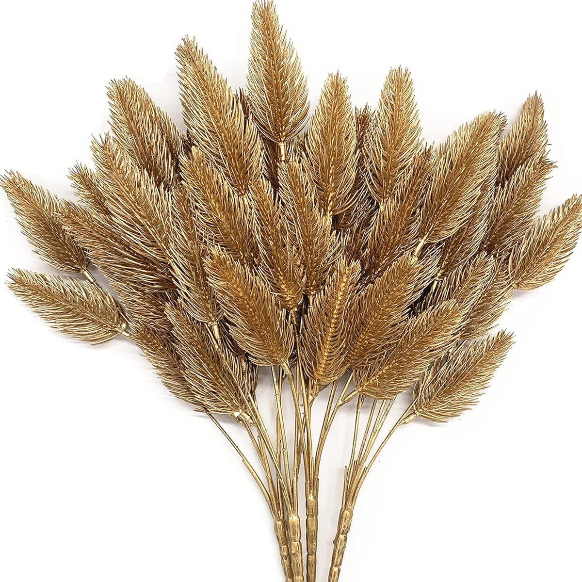 Artificial Gold Plants Plastic Fake Grass Faux Shrubs Simulation Bushes Home Indoor Outdoor Garden Leaves Wedding Festival Decoration Hall Table Planter Filler – Golden Pine Cones 4 Pack