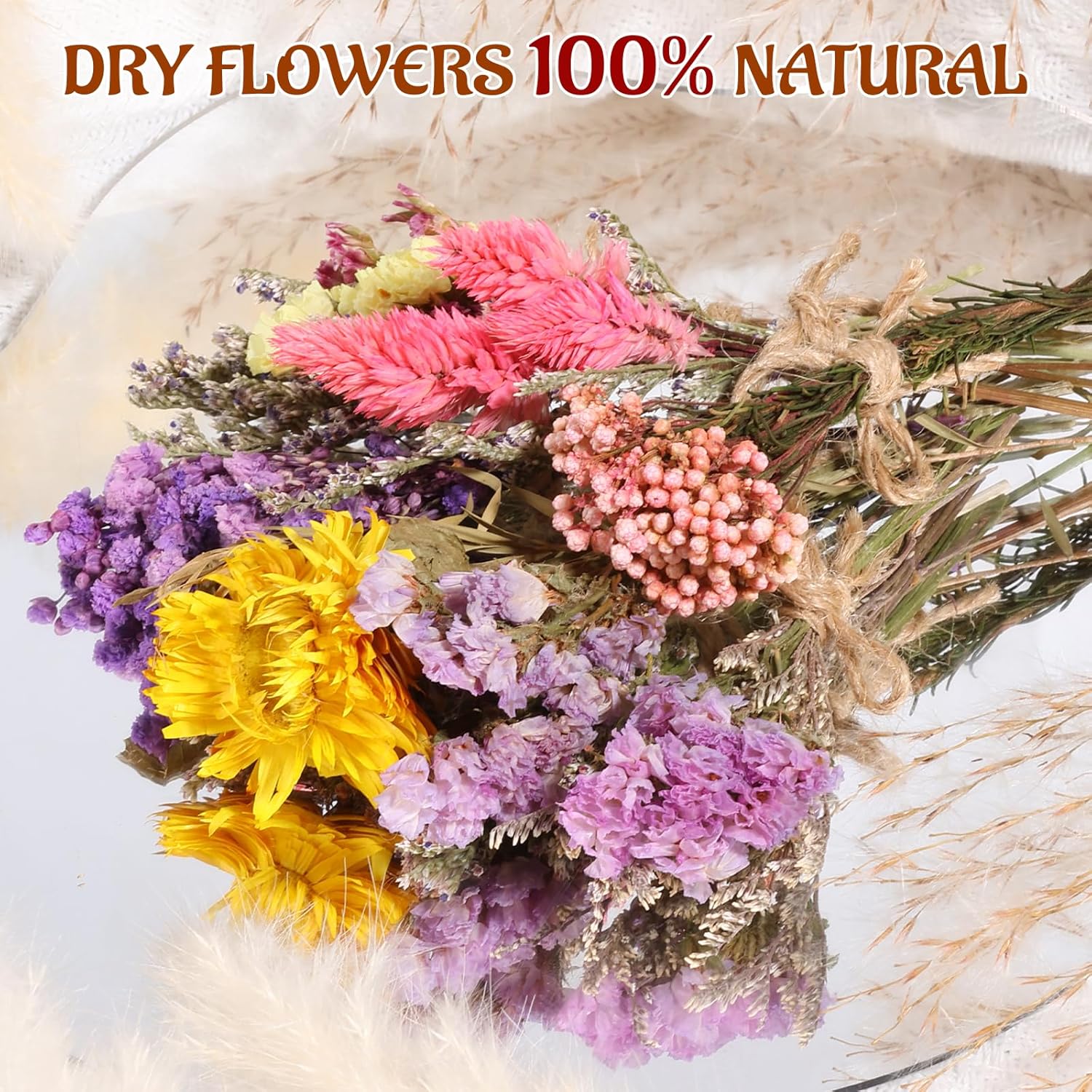 10 Pack Dried Flower Bouquets Various Dried Flower Combinations With Stem Mini Dried Embossing Natural Flower Bundles Artificial Flower Dried Floral Arrangement For Vase Diy Wedding Decor