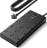 Surge Protector Power Strip 13 Outlets 4 USB Ports 2 USB C 10FT Flat Plug Extension Cord 2100J