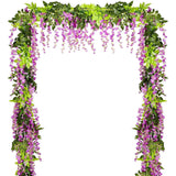 4Pcs 6.6Ft/Piece Purplish Red Artificial Flowers Silk Wisteria Garland Artificial Wisteria Vine Rattan Silk Hanging Flower For Home Garden Outdoor Ceremony Wedding Arch Floral Decor
