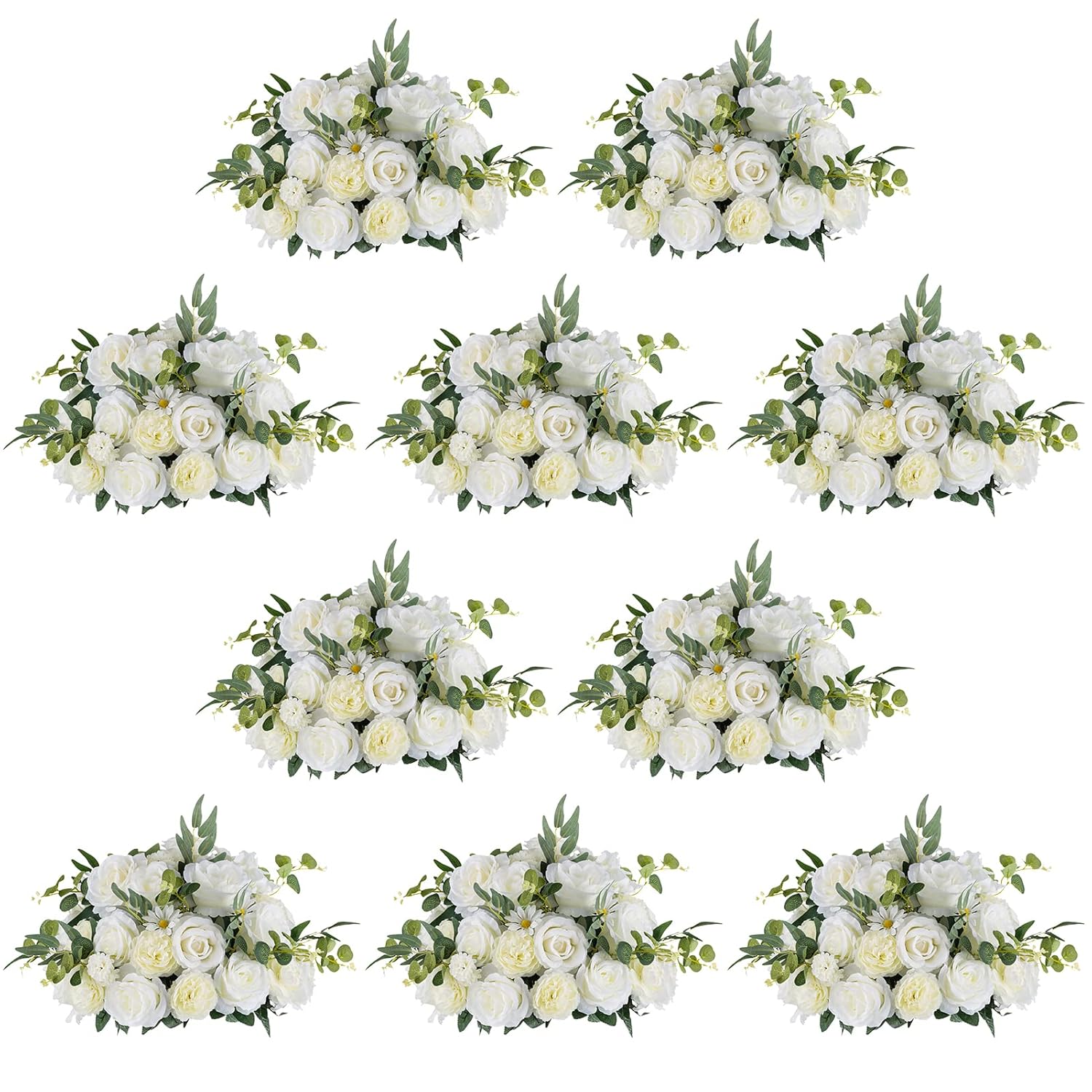Large Flower Centerpieces For Tables: 17.7 Inch Diameter White Artificial Flower Ball Arrangement 10 Pcs For Wedding Party Centerpiece - Fake Floral Rose For Bridal Shower Decorations