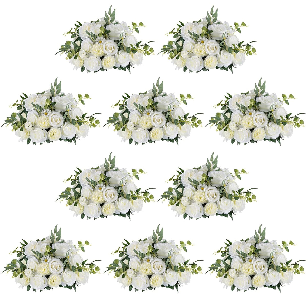 Large Flower Centerpieces For Tables: 17.7 Inch Diameter White Artificial Flower Ball Arrangement 10 Pcs For Wedding Party Centerpiece - Fake Floral Rose For Bridal Shower Decorations